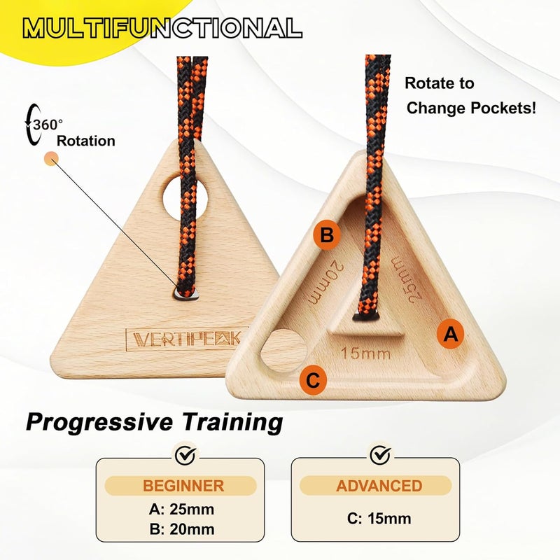 VERTIPEAK Portable Hangboard Rock Climbing, 2 pack Triangular Wooden Climbing Fingerboard with 3 Multi-Depth Pockets, Finger Strength, Arm Workout & Pull-up Training - Image 2
